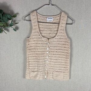 Garland > Vintage Beige Crochet Button-Up Vest Small